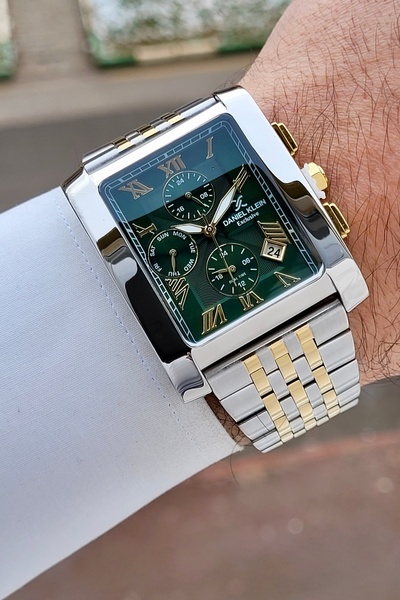 Daniel Klein Men's Wristwatch with Dial Green Band Gold Silver Color Gift Pac...