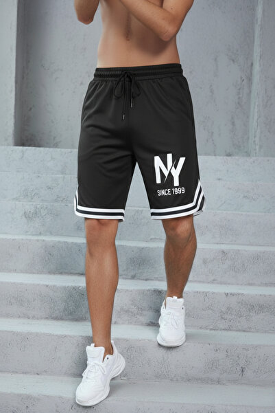 EVIus Men's Ny 1999 Printed Waist Cuffed Striped Shorts