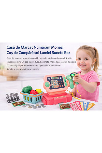 LEAN Pink interactive toy for children with coins, shopping cart, lights and ...