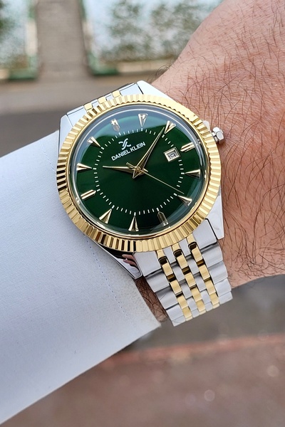 Daniel Klein 41 mm Men's Wristwatch with Green Dial Gold Silver Color Band Gi...