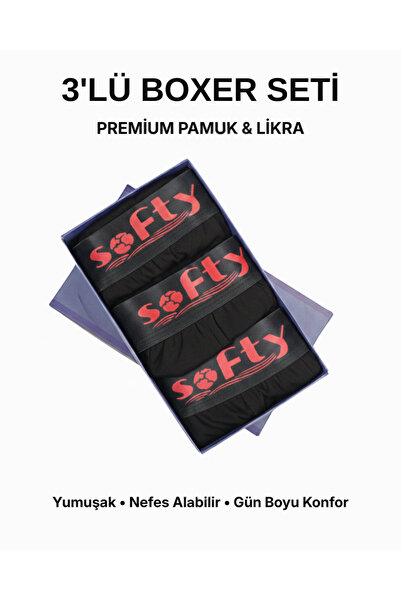 3'lü Pamuk Penye Erkek Boxer Seti – Premium Kutulu, Nefes Alan, Likralı Siyah