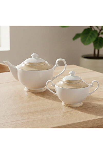 Fissman طقم إبريق شاي ووعاء سكر من البورسلين، طقم تقديم الشاي أو القهوة