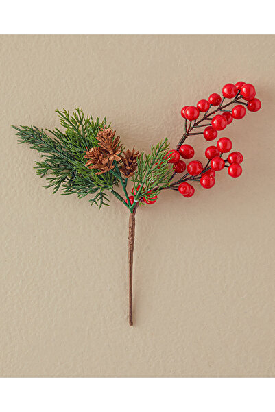 English Home Kokına Pinecone Tek Dal Yapay Çiçek Kırmızı