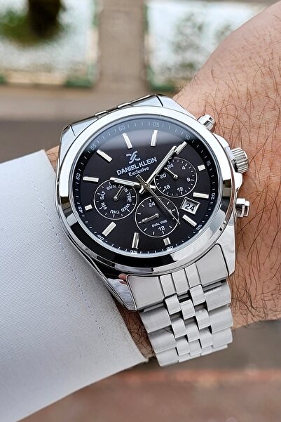 Daniel Klein Silver Black Color 42 mm Gift Packaged Inside Gauges Active Men'...