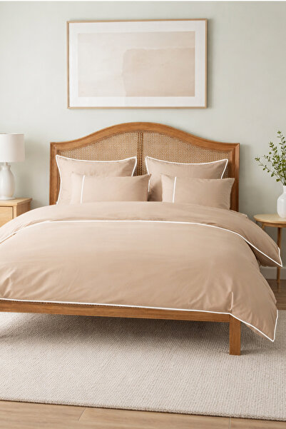 RİTMOHOME Basic / Sade %100 Pamuklu Ekru Biyeli Otel Serisi Çift Kişilik Topr...