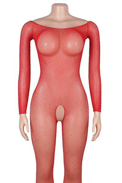 Lingerie and Fashion Style بودي ستوكينغ بأكمام طويلة مزين بالزركون