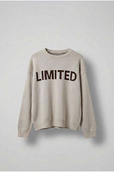 ablukaonline Men's Oversized Limited Written Knitwear Sweater Stone Color