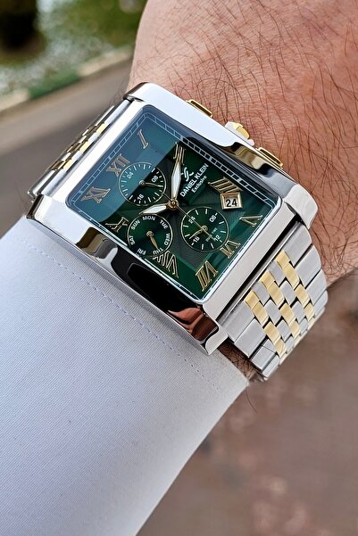 Daniel Klein Men's Wristwatch with Green Dial and Gold Gray Color Adjustable ...