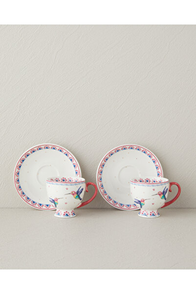 English Home Carnival Sparrow New Bone China Kahve Fincan Takımı 4 Parça 2 Kişilik Fuşya
