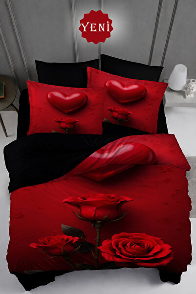 MonoHome Sevgililer Günü Lastikli Çarşaflı Pamuk Saten Çift Kişilik Nevresim ...