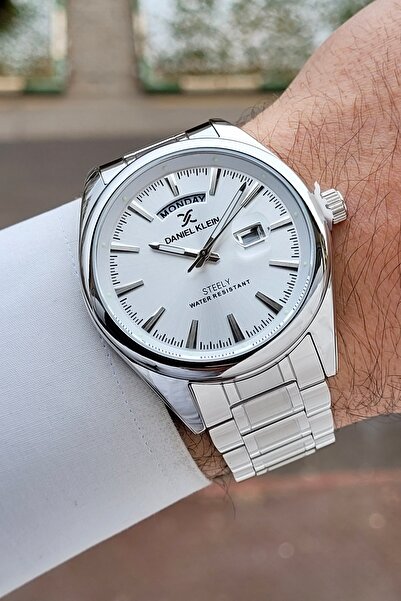 Daniel Klein ساعة يد رجالية من الفولاذ المقاوم للصدأ بالكامل باللون الفضي مع ...
