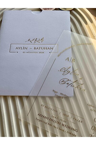 emindijital Beyaz Zarf Şeffaf Nikah, Nişan, Kına, Düğün Davetiyesi - 50 Adet