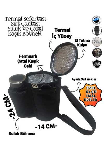 SEVBAGS Termal Sefertası Sırt Çantası Suluk ve Çatal Kaşık Cepli
