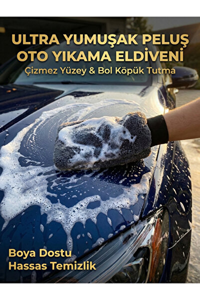 4E CARE Ultra Yumuşak Peluş Mikrofiber Oto Yıkama Eldiveni - Çizmez, Bol Köpü...
