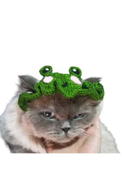 Be Cat Kedi Fırfırlı Pembe Yanaklı Yeşil Kurbağa Şabkası