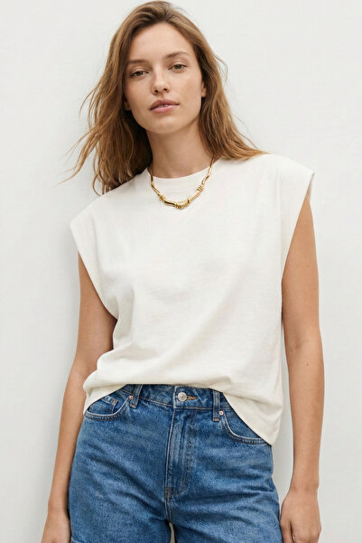 Elemge Premium 100% Cotton Single Jersey Tok Fabric Women's Ecru T-Shirt Wide...