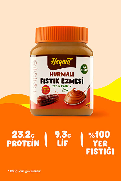 HEYNUT Hurmalı Fıstık Ezmesi 350 g Şeker İlavesiz Katkısız Glutensiz Vegan Yüksek Protein