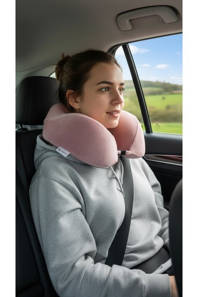 VİSCOHAPPY Ortopedik Profesyonel %100 Visco Seyahat Yastığı Ergonomik ( Pudra Pembe ) Bm62800026