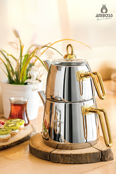 Amboss Gold Saplı Orta Boy Cam Kapaklı Çaydanlık Takımı