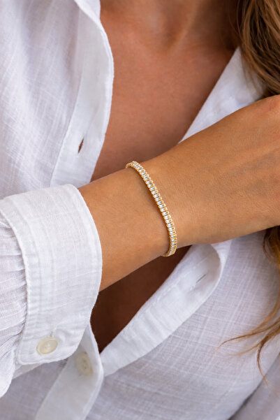 HERCY سوار ذهبي من حجر الزركون على شكل باجيت |   سوار نسائي أنيق من حجر الباغيت