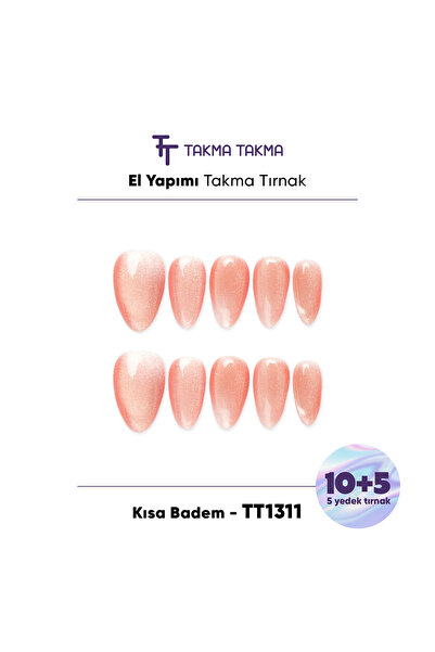 Takma Takma 15'li Pembe Kısa Badem TT1311 Tekrar Kullanılabilir El Yapımı Pro...