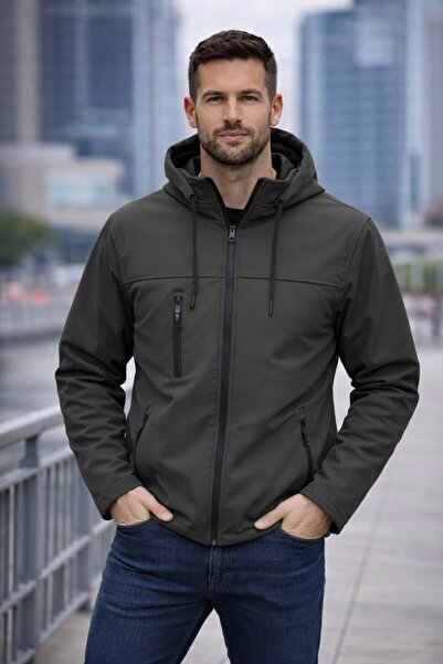 wera Antrasit Erkek, çıkarılabilir kapüşonlu, softshell yağmurluk ve rüzgarlı...