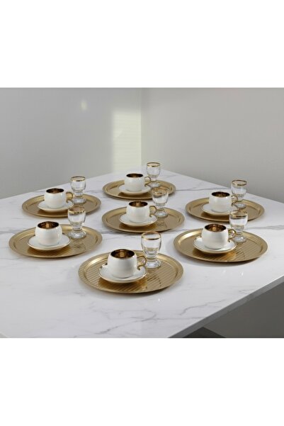 SİNİ Paslanmaz Çelik 6 Adet Yuvarlak Lüx Desenli Gold Ad-15 Kahve, Çay Sunum ...