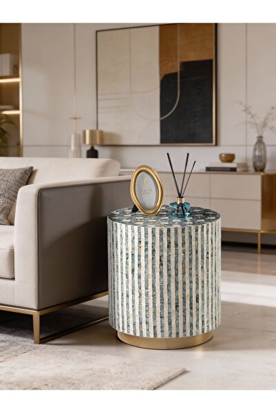 Lisso Liora Yan Sehpa/Tabure El İşçiliği Organik Deniz Kabuğu 40x40 H:45