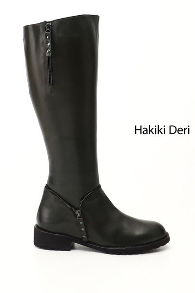 GÖNDERİ(R) Women's Zippered Rubber Sole Genuine Leather Boots