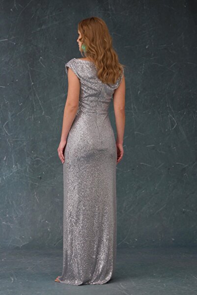 Carmen Βραδινό φόρεμα με παγιέτες Indigo Slit