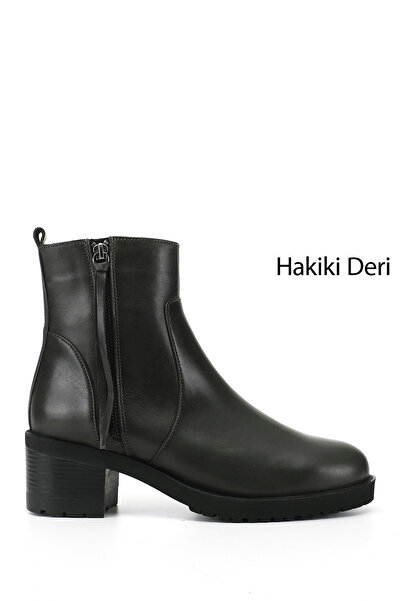 GÖNDERİ(R) Women's Double Zipper Thick Heeled Genuine Leather Boots