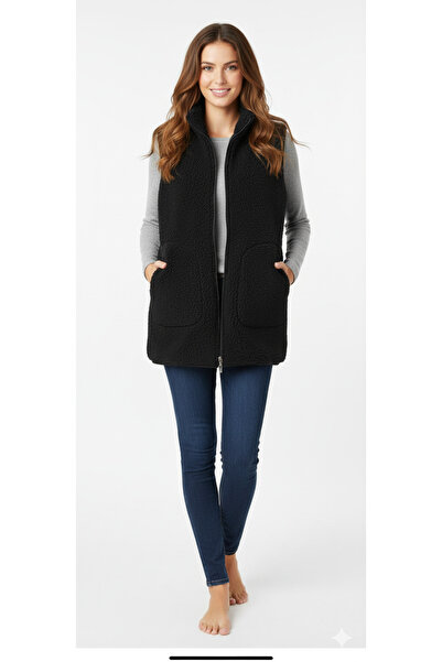 Duss Long Model Leopard Plush Soft Vest
