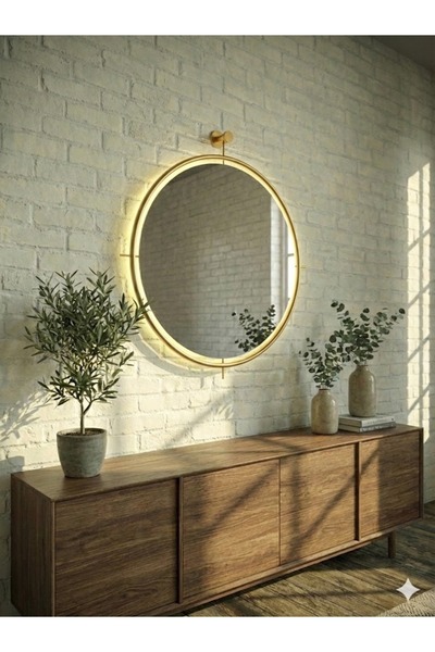 ASA KONSEPT Simirna Ayna Ledli GOLD 60 cm Dekoratif Hol Koridor Duvar Salon M...