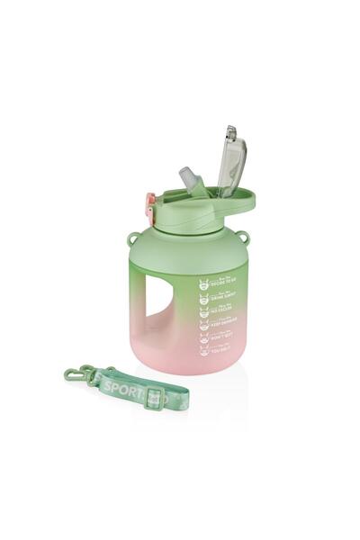Vagonlife 1100 Ml Çift Renk Pipetli Taşıma Askılı ve kulplu Motivasyon Su Mat...