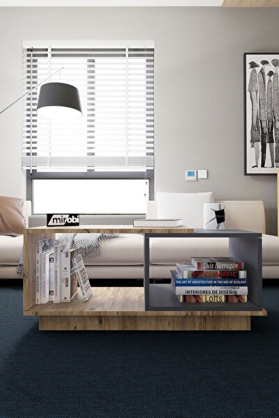 Mirobi Tayulo Orta Sehpa 2 Raflı Sehpa Dekoratif Orta Sehpa Çam-antrasit