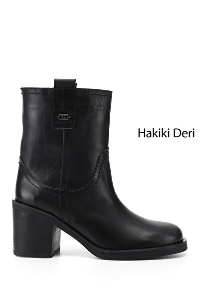 GÖNDERİ(R) Women's Black Thick Heeled Genuine Leather Boots