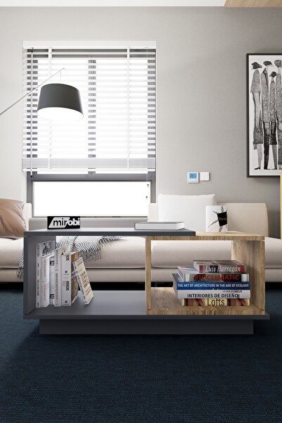 Mirobi Tayulo Orta Sehpa 2 Raflı Sehpa Dekoratif Orta Sehpa Antrasit-çam