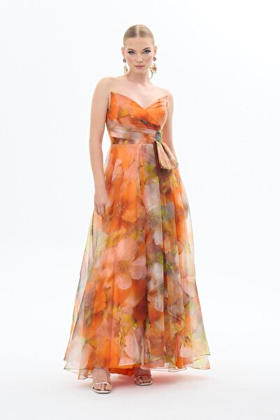 Carmen Dress Long Strapless Printed