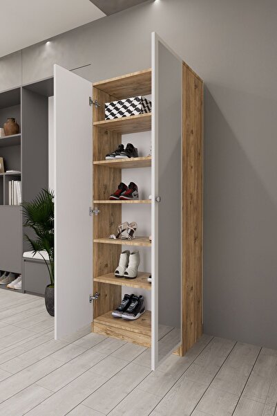 Mirobi Lisa Boy Aynalı Çok Amaçlı Dolap Ayakkabılık Atlantik Çam Beyaz