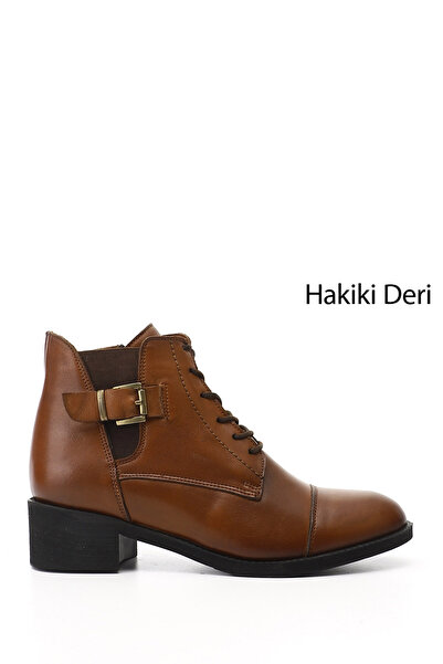 GÖNDERİ(R) حذاء نسائي من الجلد الطبيعي ذو كعب سميك وسحاب باللون البني