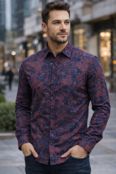 COLVIS MAN Cămașă pentru bărbați, slim fit, cu model din Lycra și închidere c...