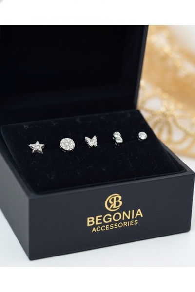 Begonia Accessories 925 Ayar Gümüş 5 Adet Zirkon Taşlı Hızma Küpe Olarak Kull...