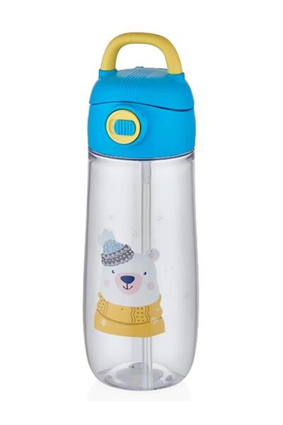 Vagonlife 550 Ml Pipetli Desenli Çocuk Su Matarası Kilitli Kapak Taşıma Kulplu