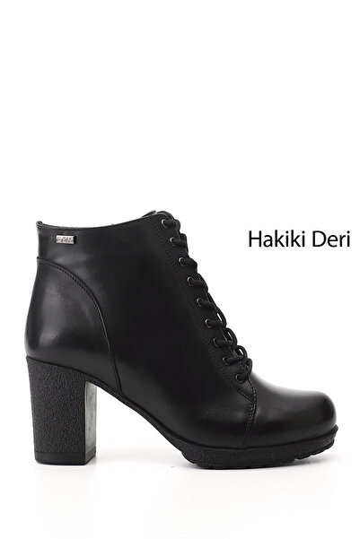 GÖNDERİ(R) Черни дамски боти от естествена кожа с цип и дебел ток