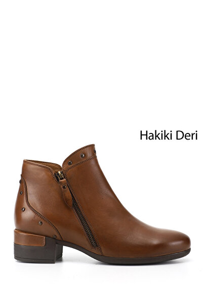 GÖNDERİ(R) Women's Tan Double Zipper Thick Heeled Genuine Leather Boots