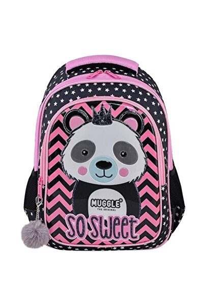 MUGGLE 2 Bölmeli Panda Siyah Okul Sırt Çantası
