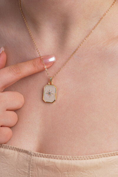 Alexis Carrel Kutup Yıldızı Plaka Kadın Kolye - Mineli Gold Renk Şık Tasarım ...