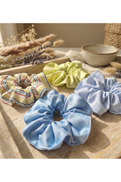 Tontiny 4'lü 2 düz 2 desenli pamuklu kumaş lastikli kadın toka scrunchies oku...