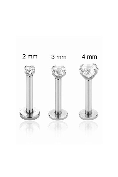 MAZEN 3 Adet Cerrahi Çelik Taşlı Tragus, Helix, Dudak, Kıkırdak Piercing ( Bar Uzunluğu Seçiniz )