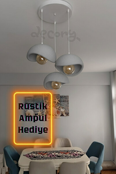 decory Beton Görünümlü 3'lü Sarkıt Avize, İskandinav Tarzı Bohem Sarkıt Avize...